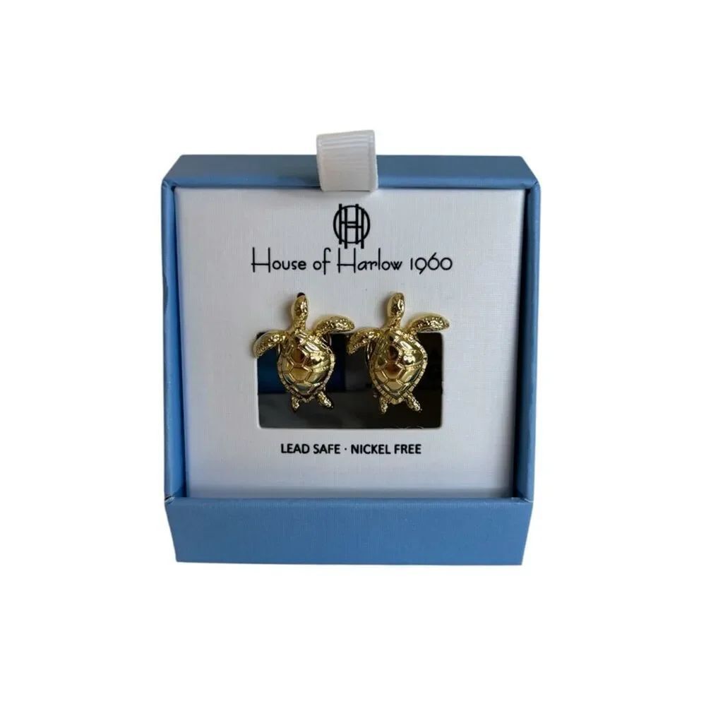 House of Harlow 1960 Polished Gold Tone Gold Sea Turtle Stud Earrings